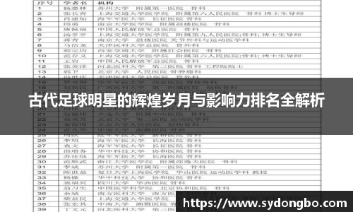 古代足球明星的辉煌岁月与影响力排名全解析